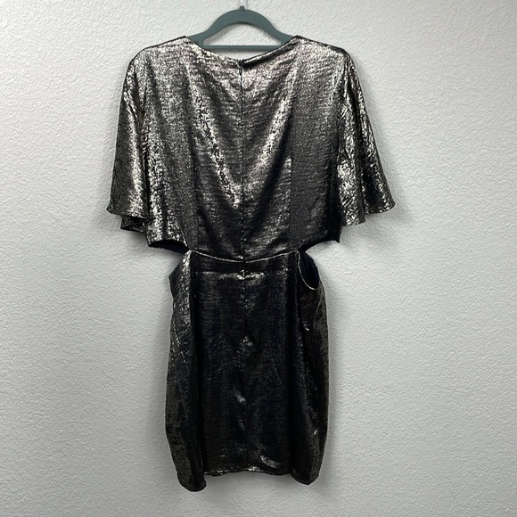 New French Connection Alara Metallic Flutter Sleeve Cutout Mini Dress Sz 10 - Picture 6 of 14